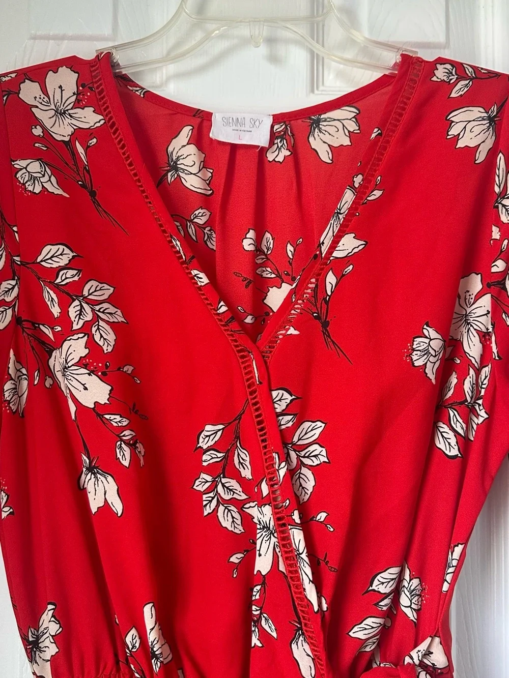 Sienna Sky Red Floral Wrap Dress with Tie Waist